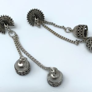 peacock green long drop earrings