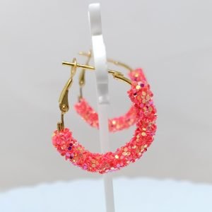 pink glitter hoop earrings