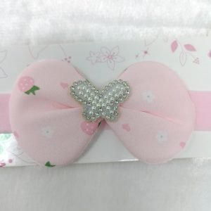 butterfly bow elastic hairband baby pink