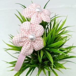 check flower headband baby pink