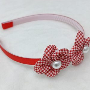 check flower headband hairband red