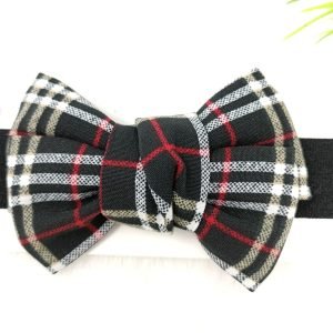 checked knot bow elastic hairband black