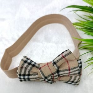 checked knot bow elastic hairband brown