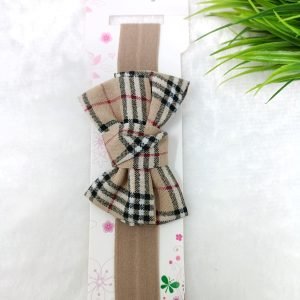 checked knot bow elastic hairband brown