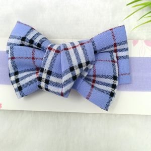 checked knot bow elastic hairband lavender