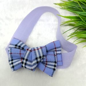 checked knot bow elastic hairband lavender
