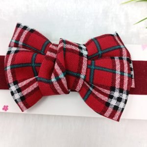 checked knot bow elastic hairband maroon