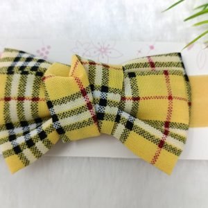 checked knot bow elastic hairband yellow