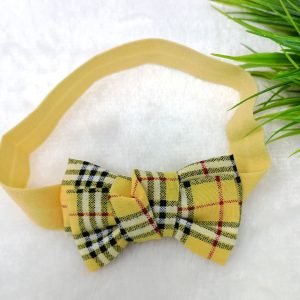 checked knot bow elastic hairband yellow