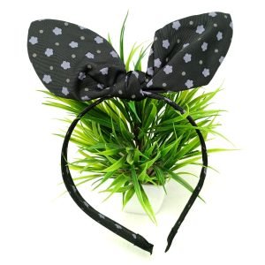 flower print knotted bow hairband headband light black