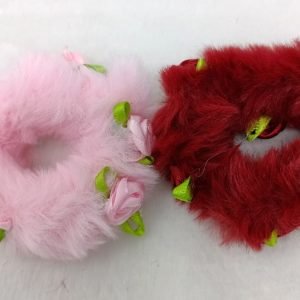 fur floral rubber bands baby pink maroon