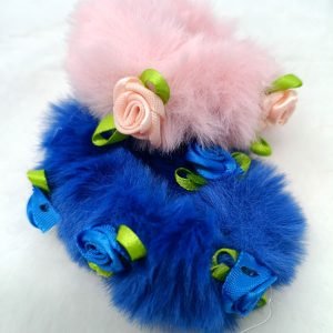 fur floral rubber bands blue baby pink