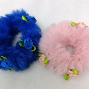 fur floral rubber bands blue baby pink