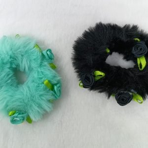 fur floral rubber bands blue black