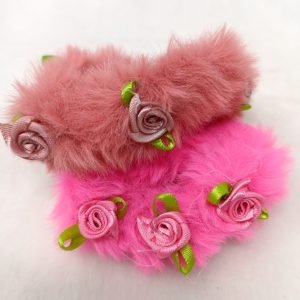 fur floral rubber bands pink peach