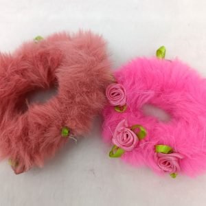fur floral rubber bands pink peach