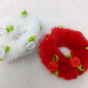 fur floral rubber bands pink peach