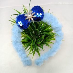 furr hair band with sequin bow cyan