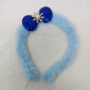 furr hair band with sequin bow cyan