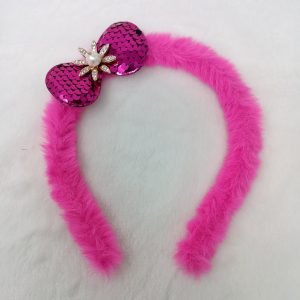 furr hair band with sequin bow magenta
