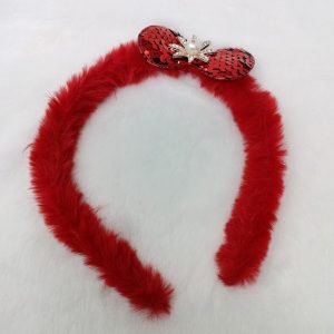 furr hair band with sequin bow red