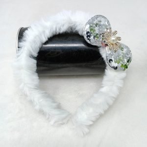furr hair band with sequin bow white