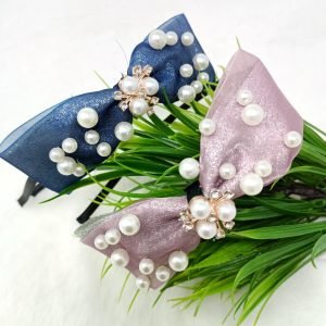 pearl beaded bow hairband rose blue