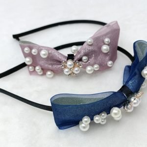 pearl beaded bow hairband rose blue