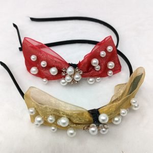 pearl beaded bow hairband yellow red