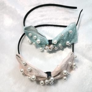 pearl bow hairband pink cyan