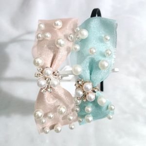 pearl bow hairband pink cyan