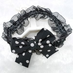 polka dot bow elastic hairband headband black