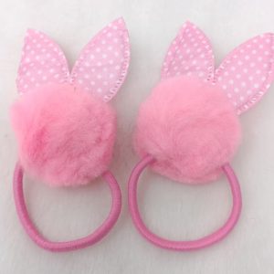 polka dot pom pom bunny ponytail rubber baby pink