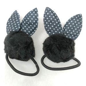 polka dot pom pom bunny ponytail rubber black