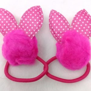 polka dot pom pom bunny ponytail rubber magenta
