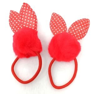 polka dot pom pom bunny ponytail rubber red
