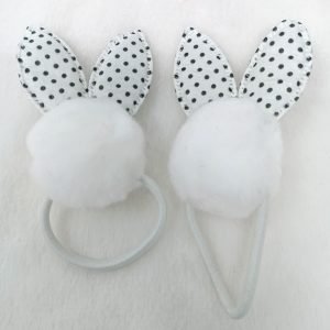 polka dot pom pom bunny ponytail rubber white