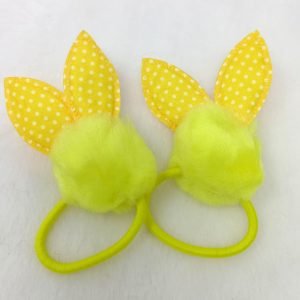 polka dot pom pom bunny ponytail rubber yellow