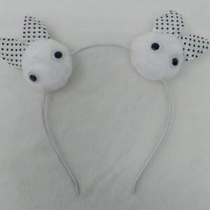 pom pom rabbit ear and eye hairband headband white