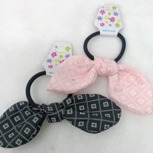 printed bunny ear knot rubber bands black baby pink