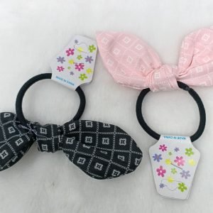printed bunny ear knot rubber bands black baby pink