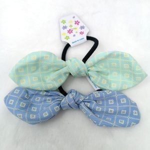 printed bunny ear knot rubber bands cyan blue