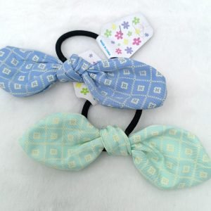 printed bunny ear knot rubber bands cyan blue