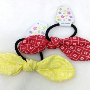 printed bunny ear knot rubber bands yellow red