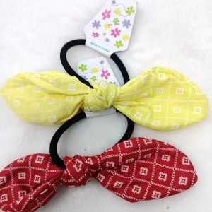 printed bunny ear knot rubber bands yellow red