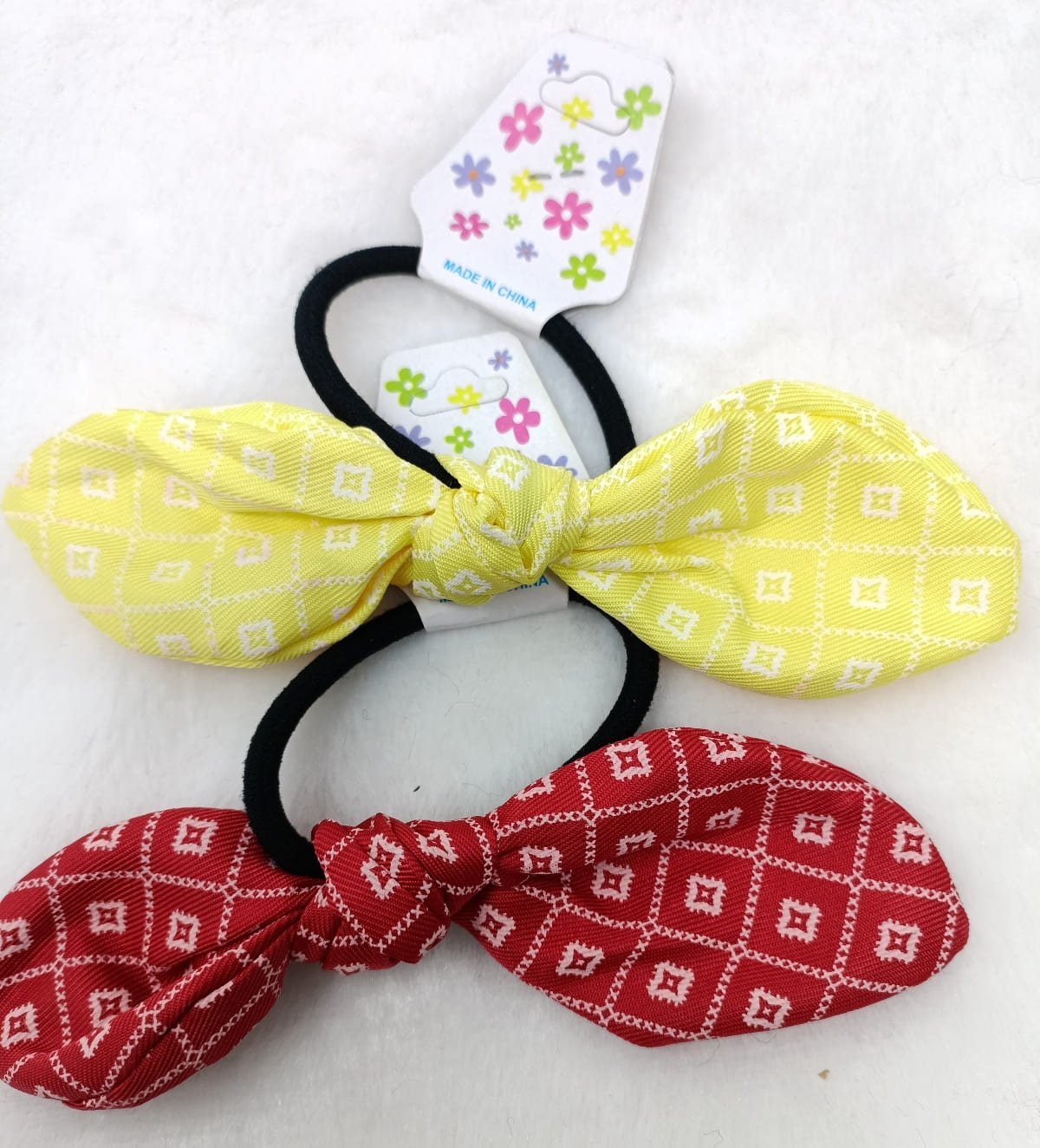 Yellow, Red Printed Knot Bow Rubber Bands Hair Ponytail for Kids Girls and  Women (Pack of 2 pcs) - CouponRocks