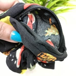 printed zip pocket scrunchies black printed