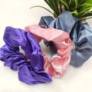 satin silk scrunchies pink blue grey