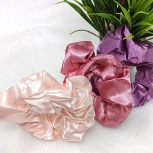 Peach, Rose, Lavender Satin Silk Scrunchies Hair Ponytail Holder for Kids Girls and Women (Pack of 3 pcs)