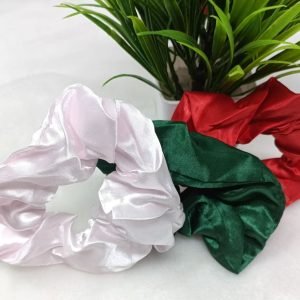 satin silk scrunchies red green white